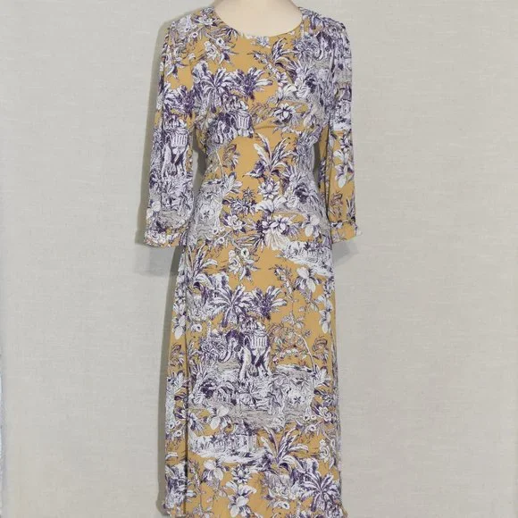Jessy B by ModCloth | Dresses | Modcloth Empire Waist 34 Sleeve Midi Dress  Floral Print Work Casual Sz Large | Poshmark